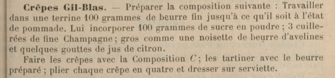 La recette des crêpes Gil-Blas de 1912