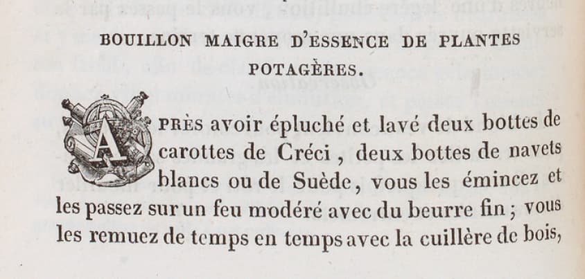 La recette du bouillon maigre d'essence de plantes potagères de 1833