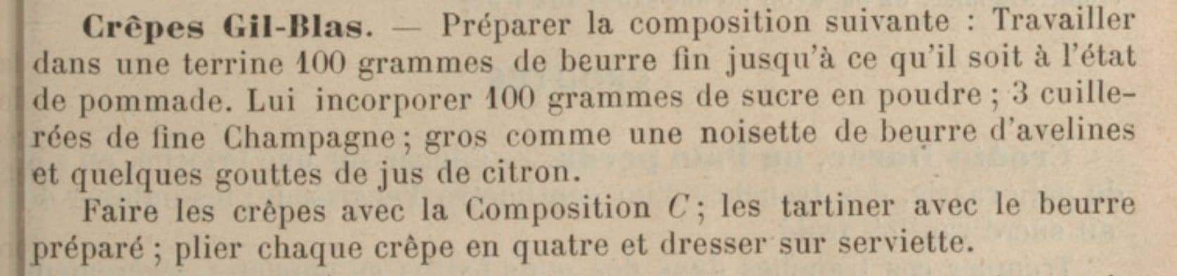 La recette des crêpes Gil-Blas de 1912